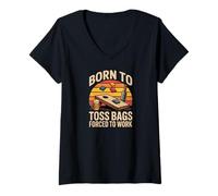 Women's Born to Toss Bags Forced to Work Cornhole V-Neck T-Shirt