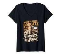 Women's Born to Track Bobcats Forced to Work Hunter V-Neck T-Shirt
