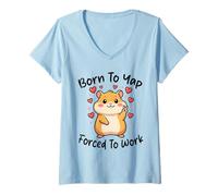 Women's Born to Yap Forced to Work Cute Hamster Funny Yapping V-Neck T-Shirt