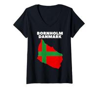 Women's Bornholm Danmark Flag V-Neck T-Shirt