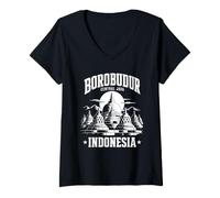 Women's Borobudur Central Java Indonesia Buddhist Stupa Travel Gift V-Neck T-Shirt