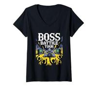 Womens Boss Tour Monster Arena Showdown Pixel Retro Gamer V-Neck T-Shirt