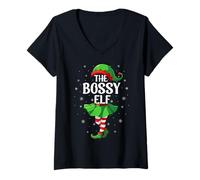 Womens Bossy Elf Christmas Girls Women Elf Squad Xmas Family V-Neck T-Shirt