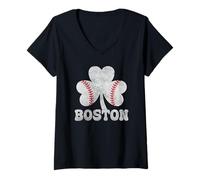 Womens Boston Baseball Shamrock Irish Funny St Patrick's Day Boston V-Neck T-Shirt