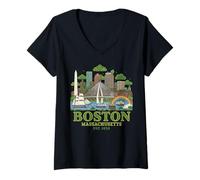 Women's Boston MA Cityscape Irish St Patricks Day Skyline Souvenir V-Neck T-Shirt