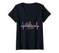 Womens Boston Skyline Heartbeat Silhouette Heart I Love Boston MA V-Neck T-Shirt
