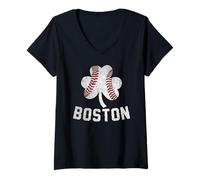 Womens Boston St Patrick's Day Funny Shamrock Baseball Boston V-Neck T-Shirt