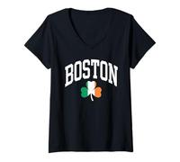 Women's Boston St Patricks Day Shamrock Irish Flag V-Neck T-Shirt