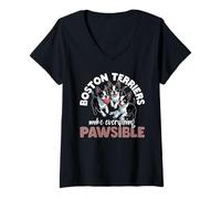 Womens Boston Terrier Dog V-Neck T-Shirt
