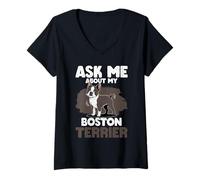 Womens Boston Terrier Dog V-Neck T-Shirt