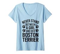 Womens Boston Terrier Girl Funny Boston Terrier V-Neck T-Shirt