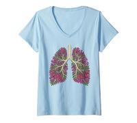Women's Botanical Lungs Flower Tree Branches Anatomy Jacaranda V-Neck T-Shirt