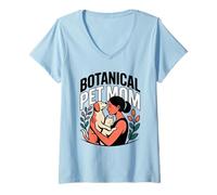 Women's Botanical Pet Mom Crest Art Retro Dog and Cat V-Neck T-Shirt