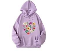Women's Botanical Print Sport Casual Hoodies Oversized Lightweight Breathable Hoodie Comfort Sweatshirts Long Sleeve Sweatshirts Autumn Winter Warm, #01-purple, XL