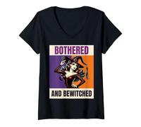 Women's Bothered and Bewitched Pinup Witch Halloween V-Neck T-Shirt