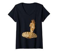 Women's Botticelli Shirt - Birth of Venus V-Neck T-Shirt, Black, Small