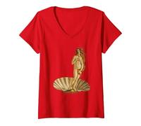 Women's Botticelli Shirt - Birth of Venus V-Neck T-Shirt, Red, X-Large