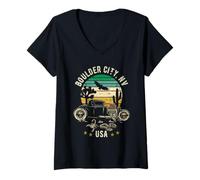 Womens Boulder City Nev USA Hotrod Retro Desert Sunset Style Design V-Neck T-Shirt