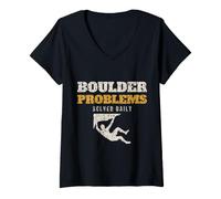 Women's Boulder Problems Solved Daily Funny Climber Bouldering V-Neck T-Shirt