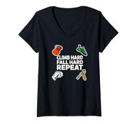 Women's Bouldering Rock Climb Hard Fall Hard Repeat V-Neck T-Shirt