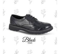 Womens Boulevard Brogue Shoe Patent Matt Chunky Smart Office School Lace Up