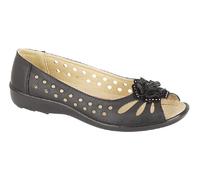 Boulevard Womens/Ladies Punched Open Toe Flower Casual Shoes (4 UK) (Black)