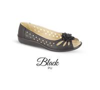 Boulevard Womens/Ladies Punched Open Toe Flower Casual Shoes (3 UK) (Black)