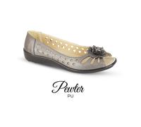 Boulevard L515 Ladies Punched Open Toe Flower Trim Casual Shoes POST FREE