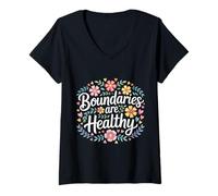 Womens Boundaries are Healthy Emotional Respect Quotes - V-Neck T-Shirt