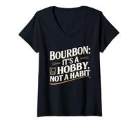 Women's Bourbon It's A Hobby Not A Habit Funny Whiskey Graphic V-Neck T-Shirt