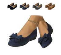 Women's Bow-Decorated Wedge Shoes, Comfortable Wedge Slip-On Shoes Low Heel Wedge Ladies Low Heel Work Ballerina Court Shoe (Blue,6)