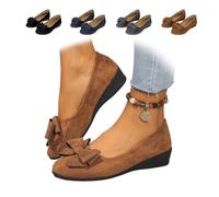 Women's Bow-Decorated Wedge Shoes, Comfortable Wedge Slip-On Shoes Low Heel Wedge Ladies Low Heel Work Ballerina Court Shoe (Brown,3)