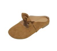 Women's Bow Detail Slip-On Mules, Closed Toe Mary Jane Flats Comfortable Backless Clogs for Women Summer Walks Casual (Camel,3)