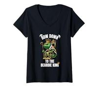 Womens Bow Down to The Beardie King Funny Bearded Dragon Royalty V-Neck T-Shirt