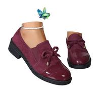 Women's Bow Elastic Casual Chunky Platform Loafers, Comfortable Slip-On Wide Fit Penny Moccasins Orthopedic Loafer Casual Dress Shoes (5,Burgundy)