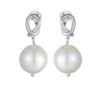 Women's Bow Knot 585 White Gold Earrings Round White Pearl & Diamond