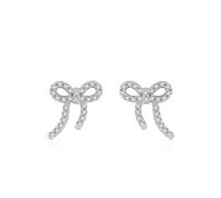 Women's Bow Knot 9K Au375 White Gold Earrings Round White Moissanite