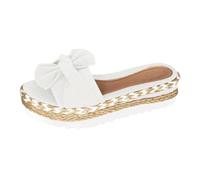 Women's Bow Knot Flat Sandals Ladies Orthopedic Open Toe Sliders Extra Summer Open Toe Slide Summer Linen High Heeled Beach Pool Slippers Arch Support Comfortable Roman Shoe Sandal White