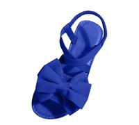 Women's Bow Knot Gladiator Sandals 2026 Summer Lightweight Flat Elastic Strap Roman Shoes Stylish Open Toe Bathroom Pool Footwear Comfort Anti-Slip Slingback Sliders UK Blue