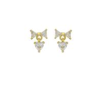 Women's Bow Knot Heart 9K Yellow Gold 375 Earrings Heart White Moissanite