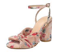 Women's Bow Knot Heeled Sandals Bridal Wedding Open Toe Ankle Strap Chunky Heels for Party Dressing