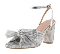 Women's Bow Knot Heeled Sandals Bridal Wedding Open Toe Ankle Strap Chunky Heels for Party Dressing
