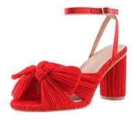 Women's Bow Knot Heeled Sandals Bridal Wedding Open Toe Ankle Strap Chunky Heels for Party Dressing