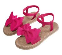 Women's Bow Knot Sandals Lightweight Flat Summer Linen Shoes Open Toe Flower Chunky Post Bohemian Sliders Breathable Walking Slingback Slides Slip On Shower Beach Slippers Holiday Vacations Hot Pink