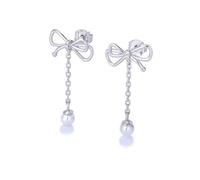 Women's Bow Knot White Gold 9 Carat Earrings White Pearl & Diamond