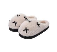 Womens Bow Plush Slippers, Womens Thick Sole Fluffy Slippers, Adorable Thermal House Shoes Comfortable Fuzzy House Shoes Non-Slip Cover Toe Slider Sweet Casual Slider For Autumn Winter