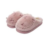 Womens Bow Plush Slippers, Womens Thick Sole Fluffy Slippers, Adorable Thermal House Shoes Comfortable Fuzzy House Shoes Non-Slip Cover Toe Slider Sweet Casual Slider For Autumn Winter