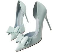 Women's Bow Pointed Toe Stiletto Pumps Backless High Heels Slip On Closed Toe Dress Shoes for Office Business Party Prom(Blue,7 UK)