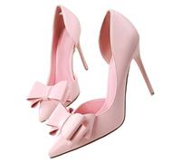 Women's Bow Pointed Toe Stiletto Pumps Backless High Heels Slip On Closed Toe Dress Shoes for Office Business Party Prom(Pink,8 UK)