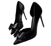 Women's Bow Pointed Toe Stiletto Pumps Backless High Heels Slip On Closed Toe Dress Shoes for Office Business Party Prom(Black,6 UK)